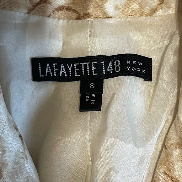 Lafayette 148 New York Gold Tan Beige Brown Silk and Linen Print Jacket - Picture 3 of 9